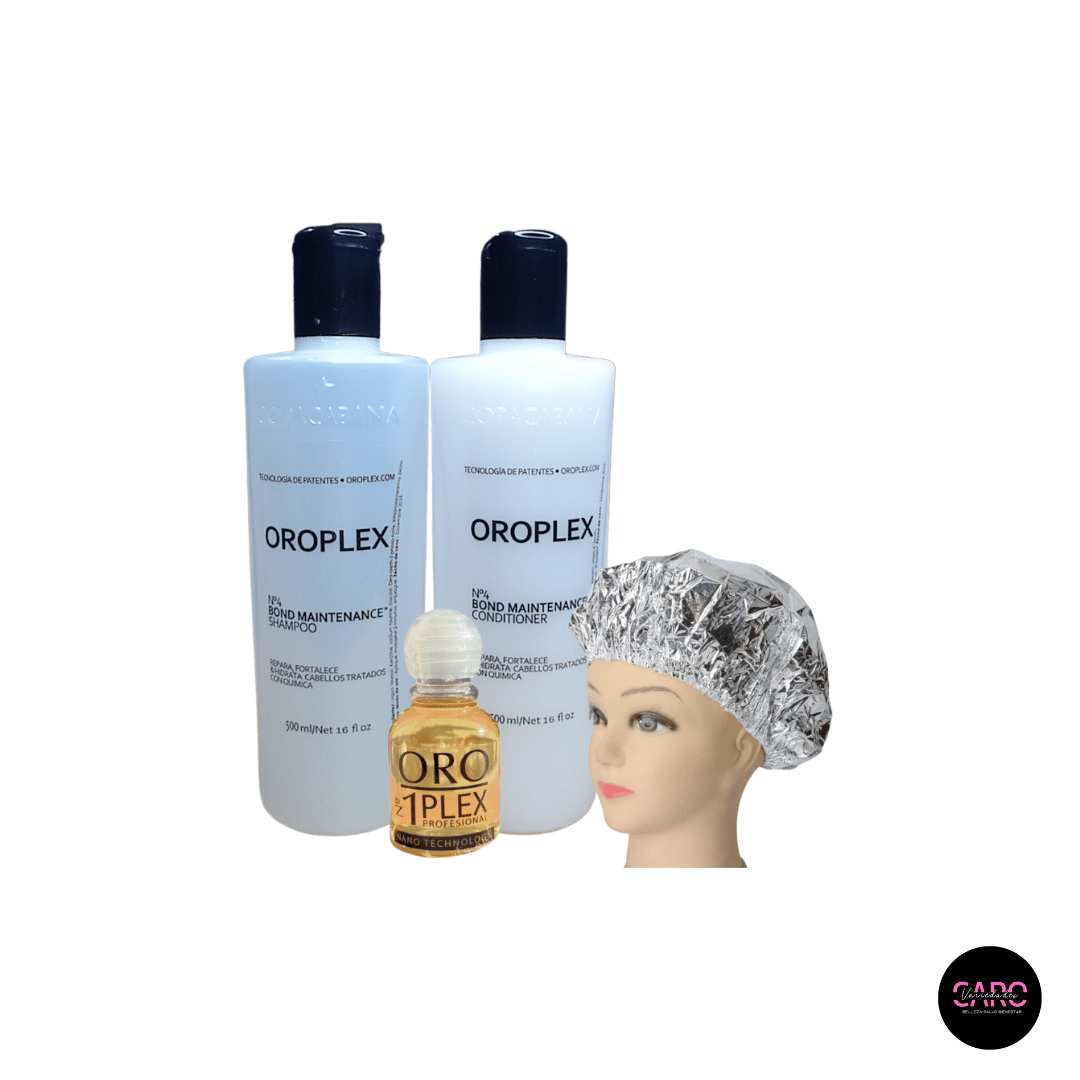 Set de Shampoo y Acondicionador Oroplex + Ampolla Nano tecnologia paso 1 Oroplex + Gorro Termico de Aluminio