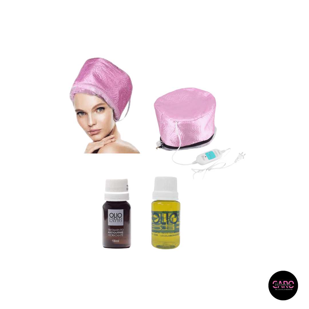 Set De Gorro Termico Electrico + Ampollas De Keratina Olio + Olio Chocolate